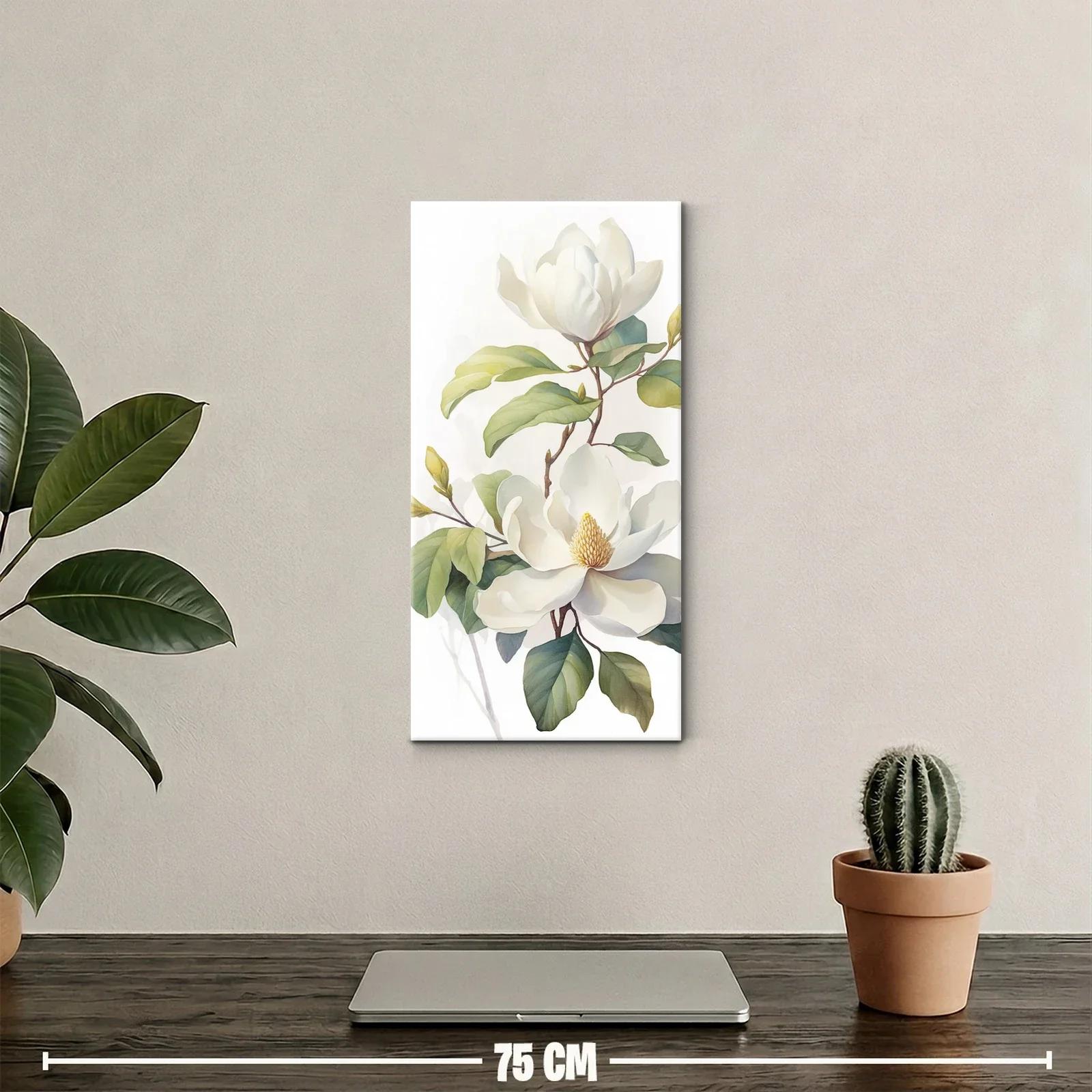 Cuadro magnolia blanca con hojas verdes y capullo — miniatura 2