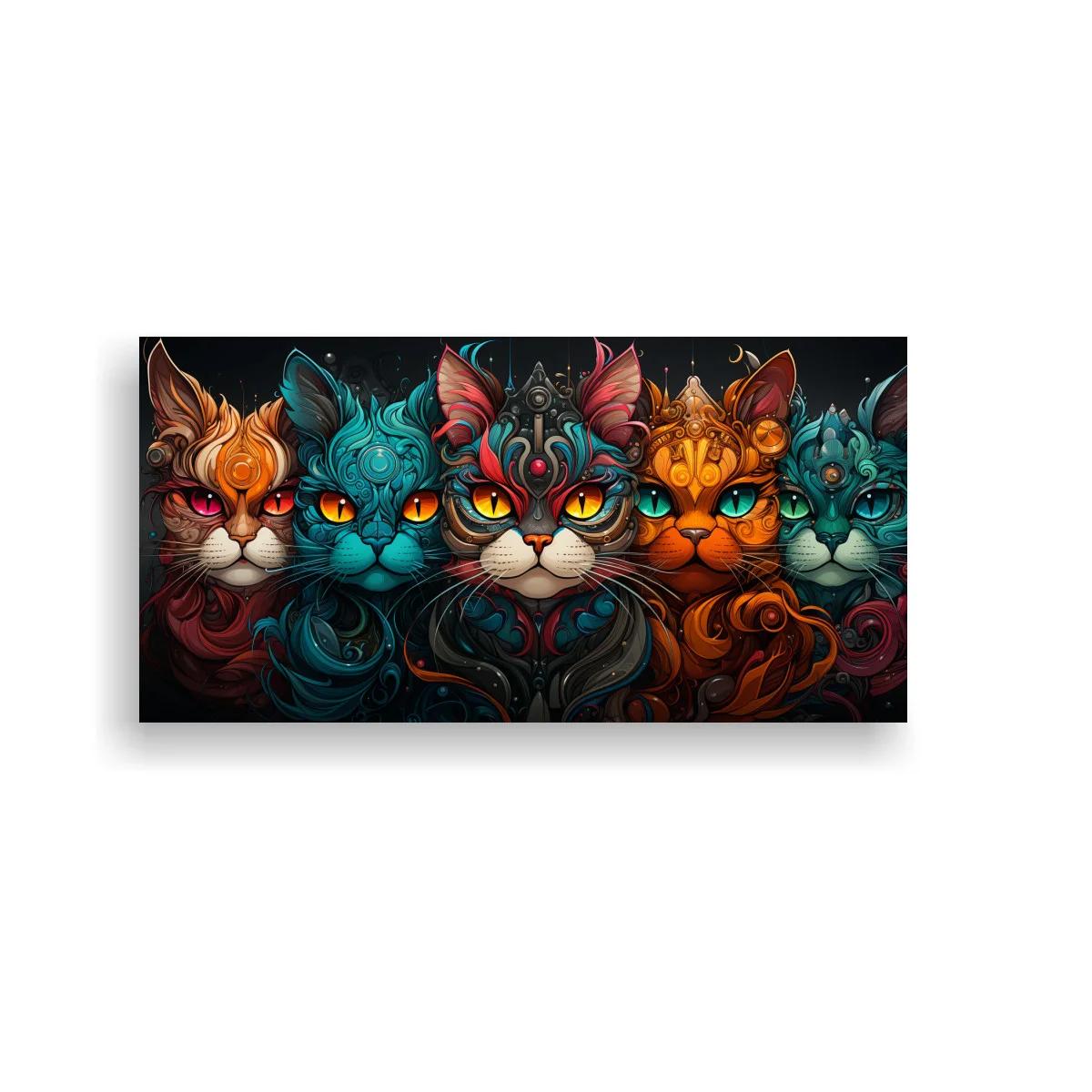 Cuadro grupo de gatos de fantasía con volutas ornamentales