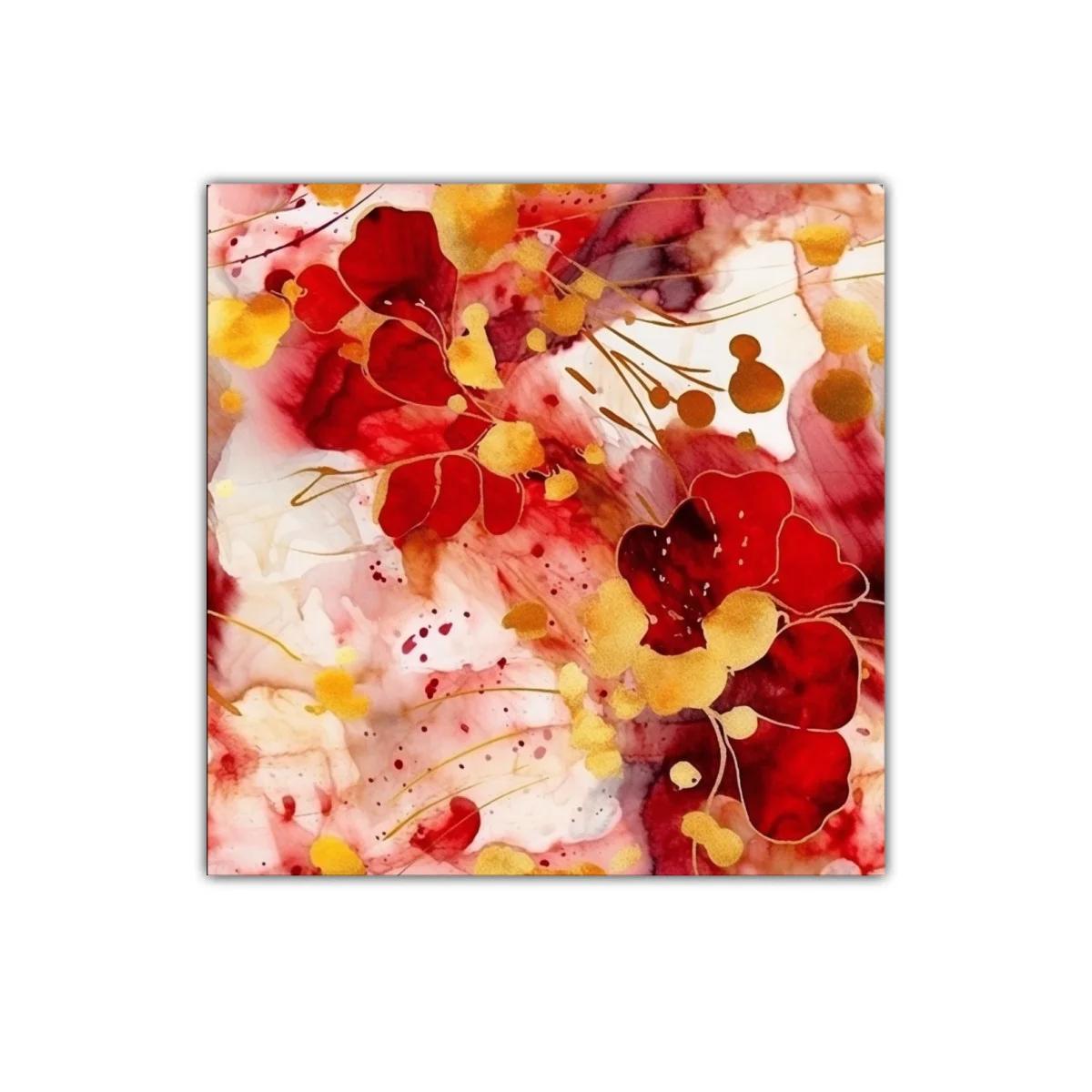 Cuadro decorativo con flores rojas y detalles dorados vibrantes — imagen principal
