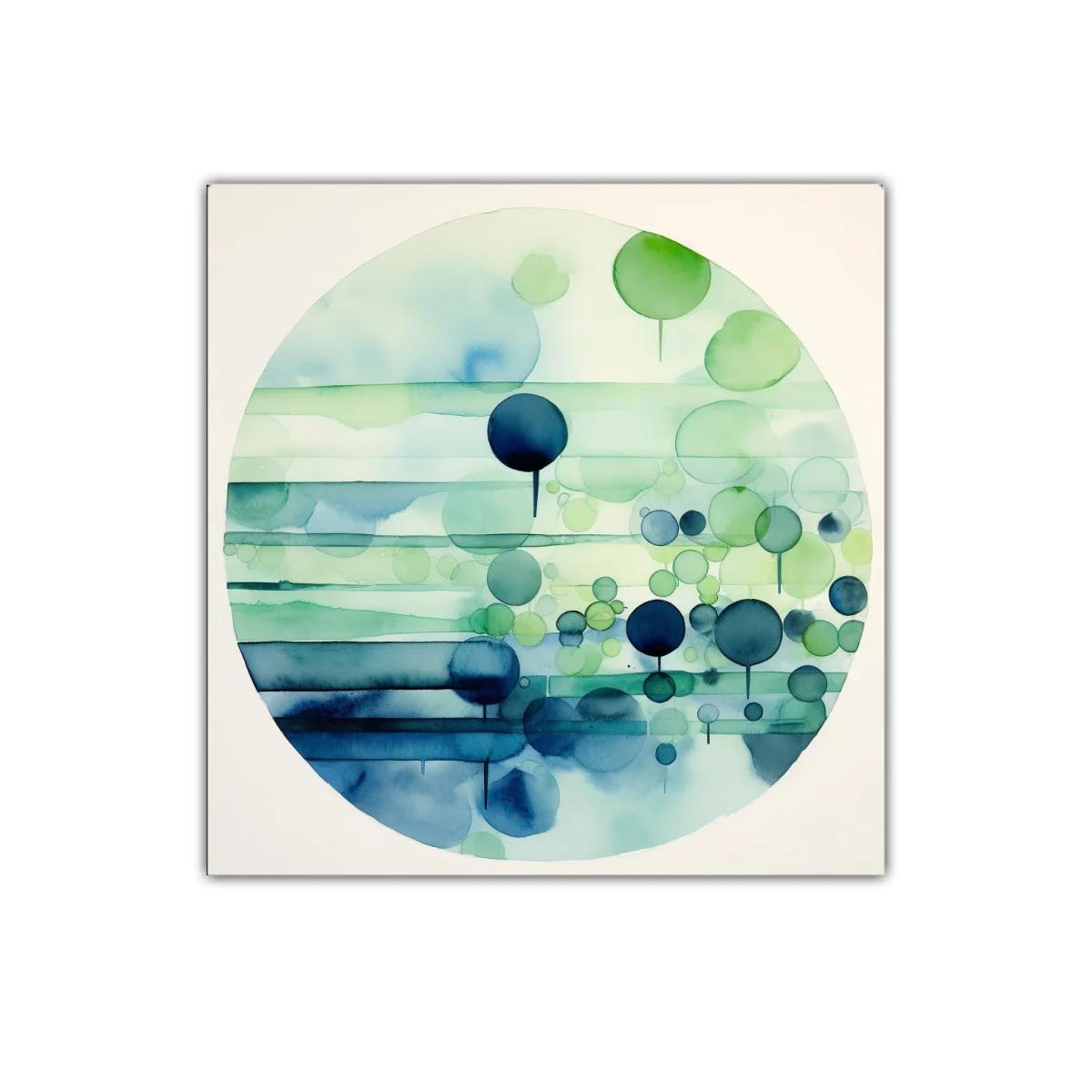 Cuadro abstracto con círculos en tonos azules y verdes — imagen principal