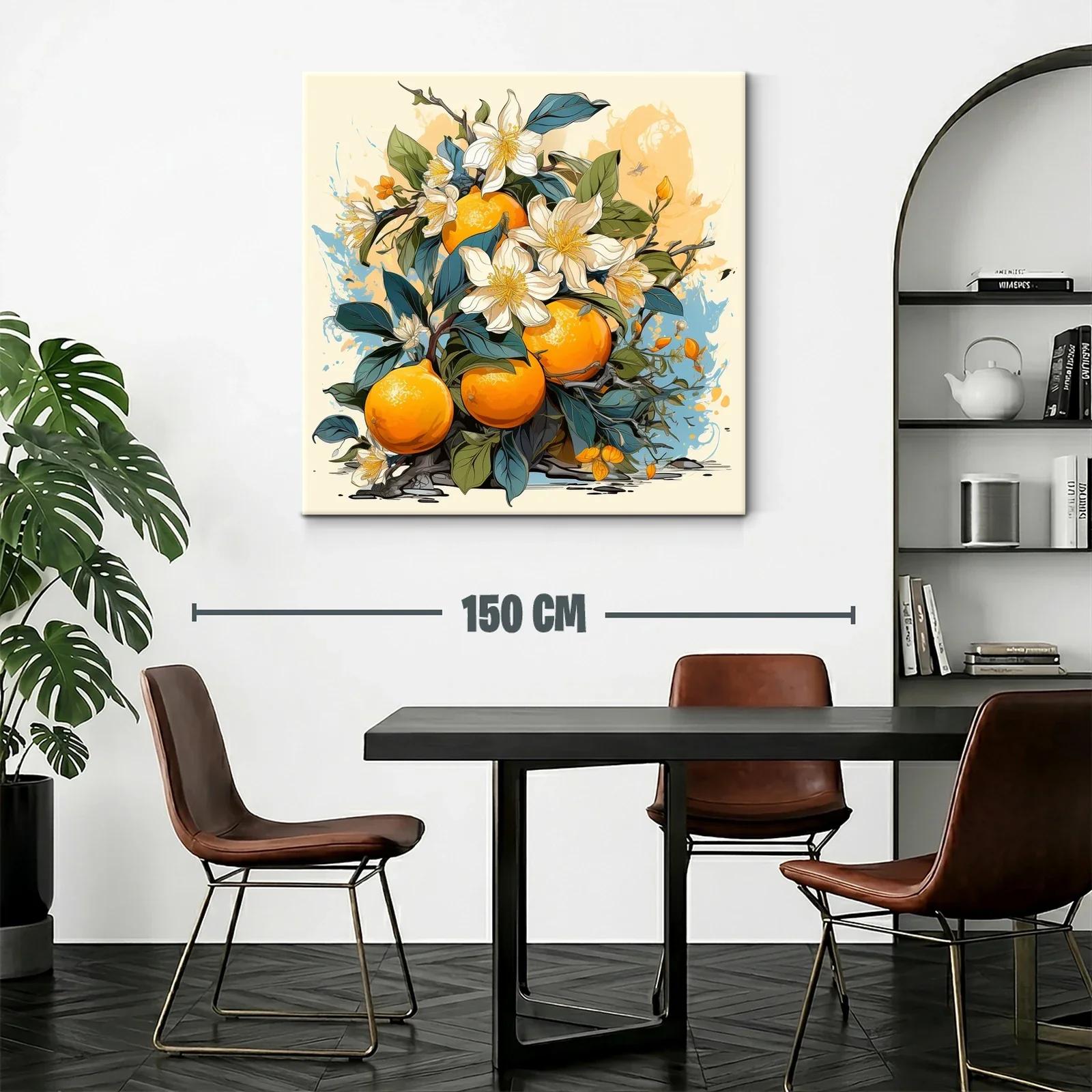 Cuadro con Naranjas y Flores en Tonos Cálidos y Naturales — miniatura 2