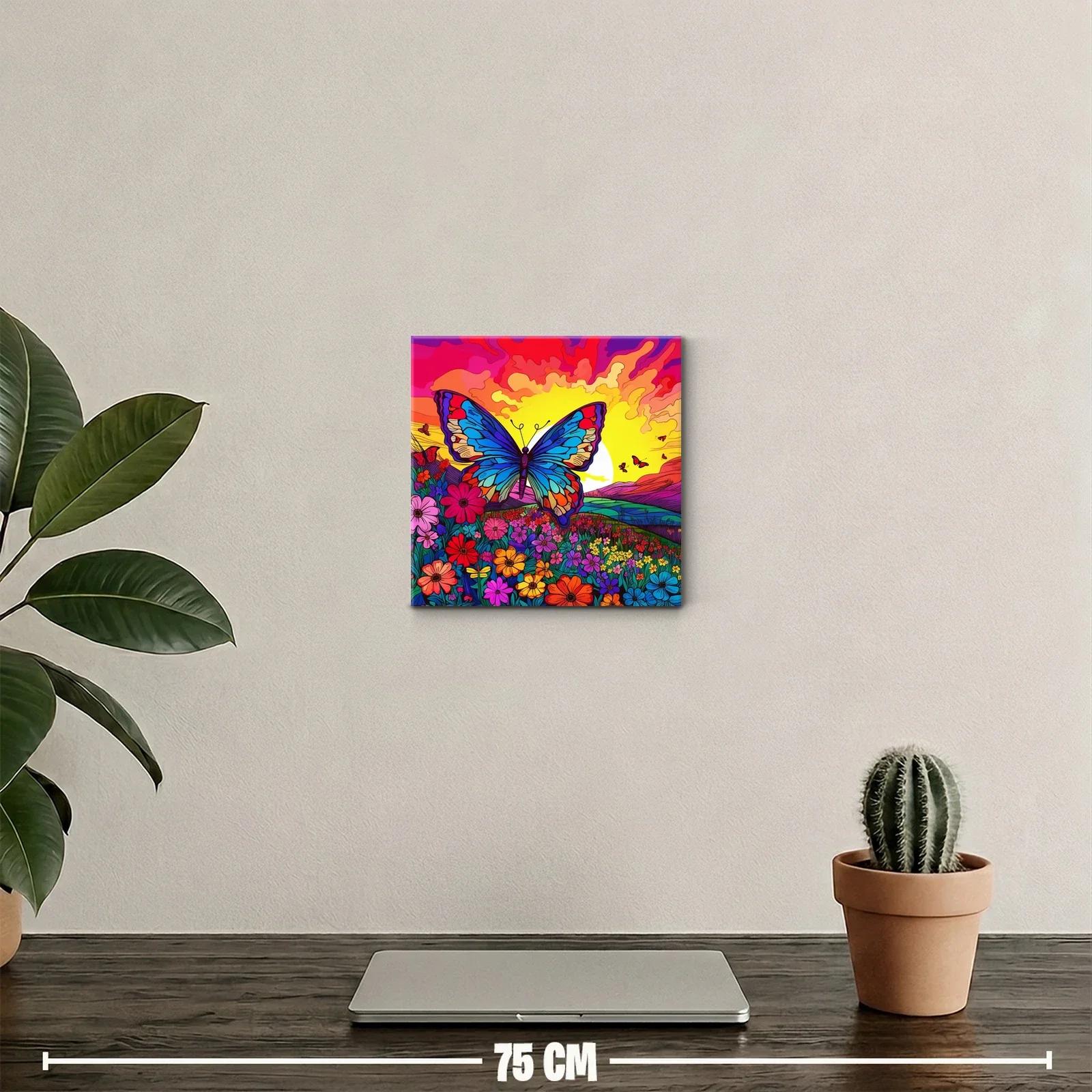 Mariposa vibrante en pradera de flores multicolor — miniatura 2