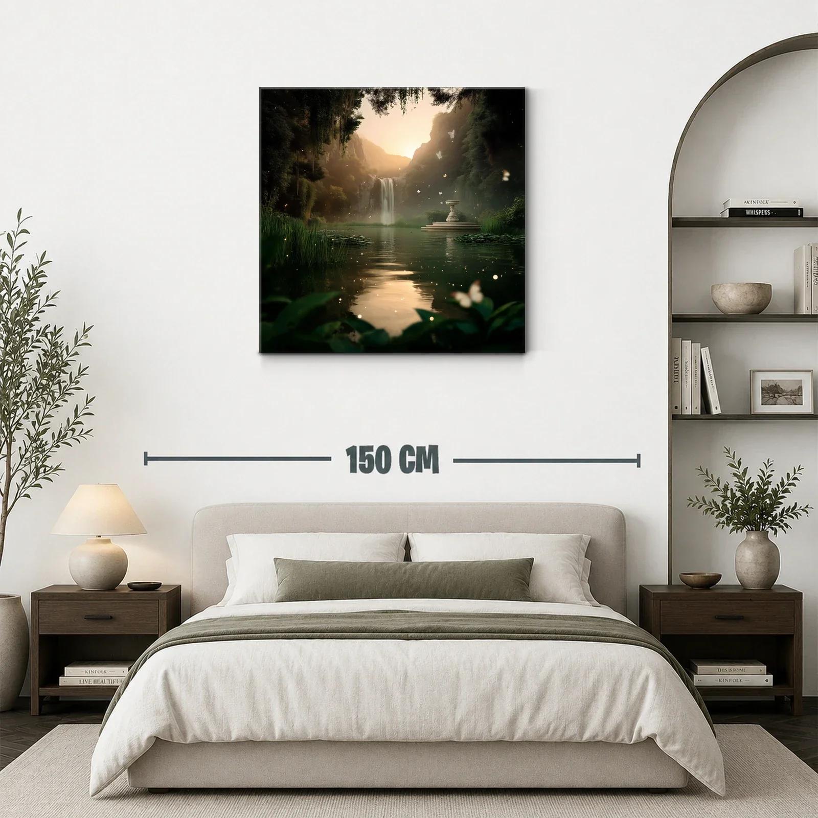 Paisaje místico con cascada y mariposas al atardecer — miniatura 3