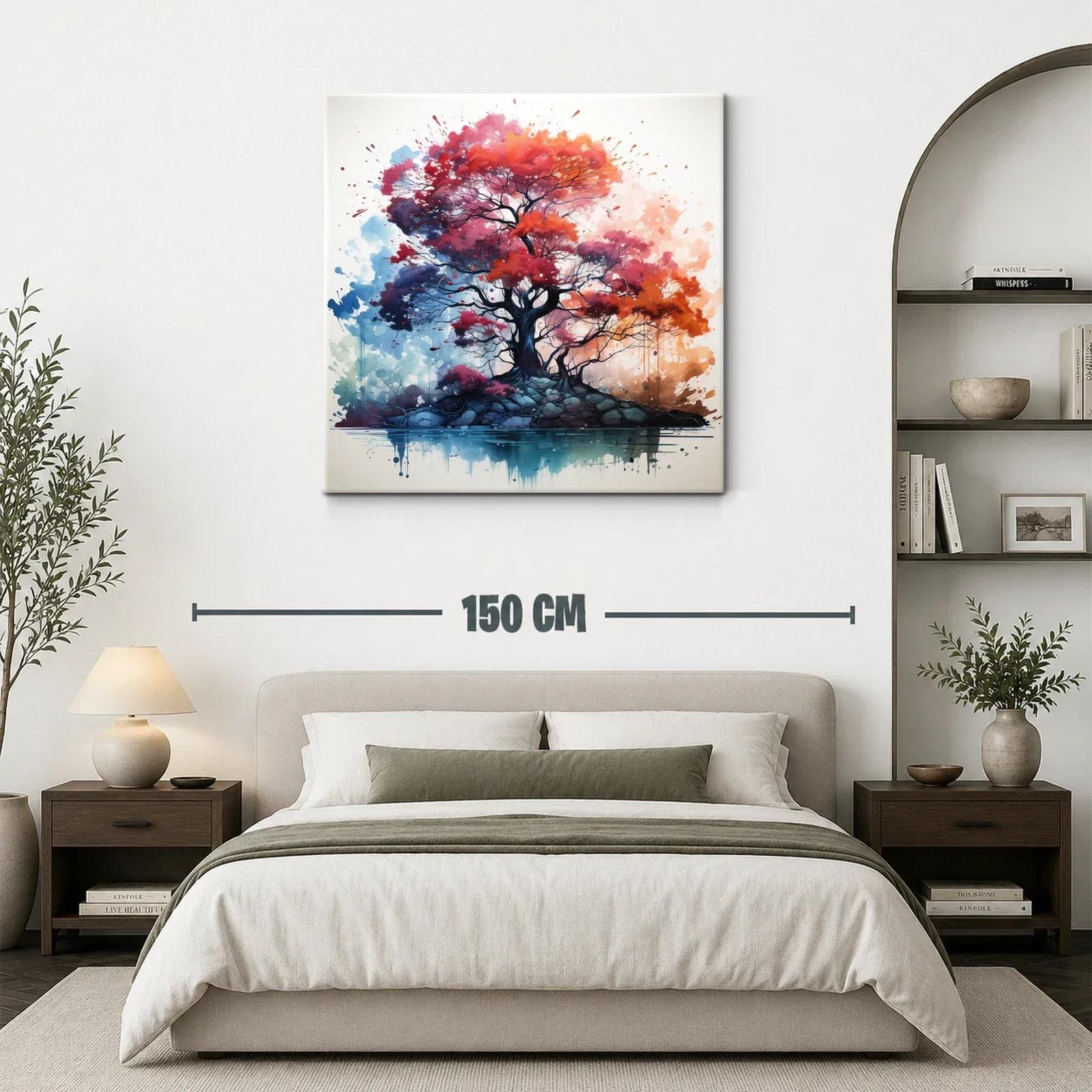 Árbol vibrante en tonos cálidos sobre lago sereno — miniatura 3