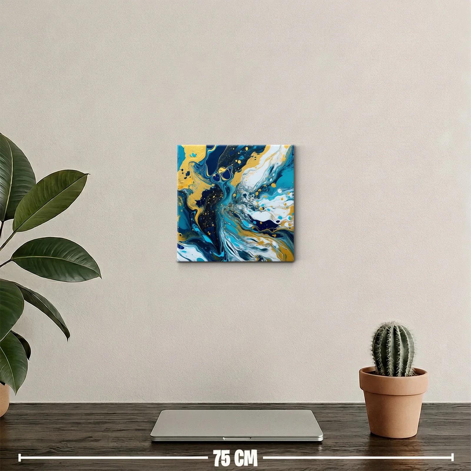 Cuadro abstracto con tonos dorados y azul profundo — miniatura 2