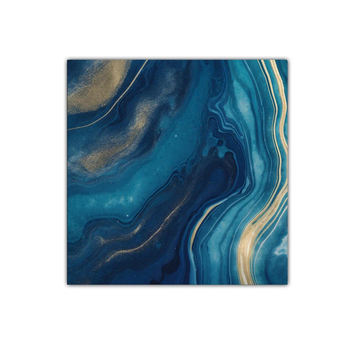 Cuadro Decorativo con Motivos Abstractos en Azul y Dorado — imagen principal