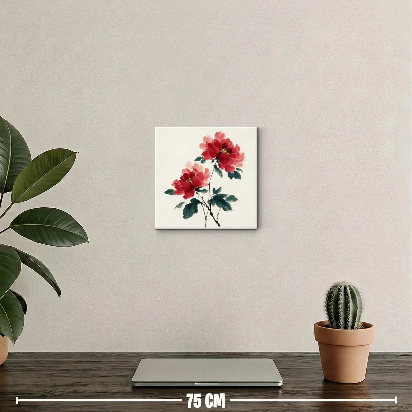 Decorativo cuadro con flores rojas y follaje verde intenso — miniatura 2
