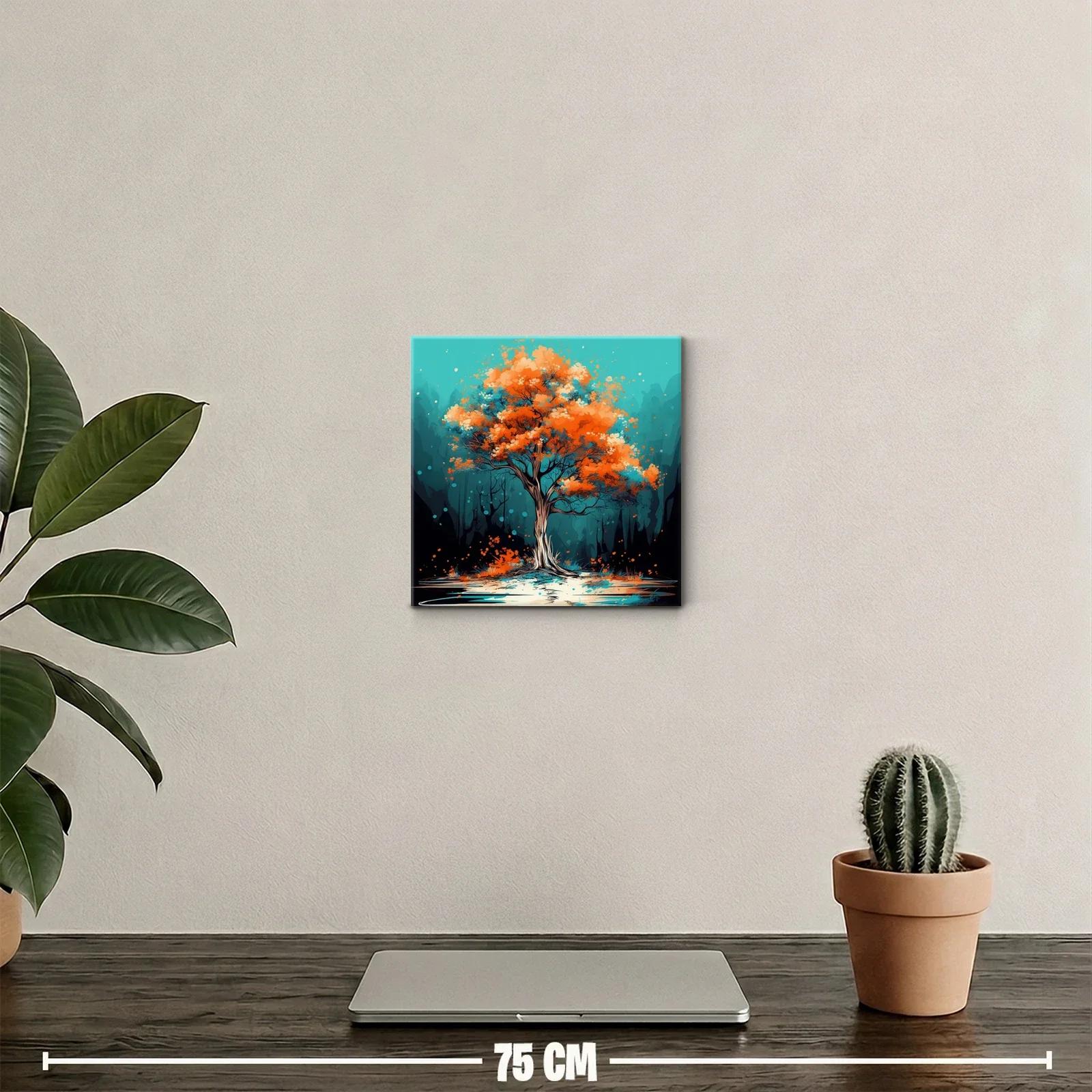 Árbol vibrante con follaje naranja en paisaje azul — miniatura 2