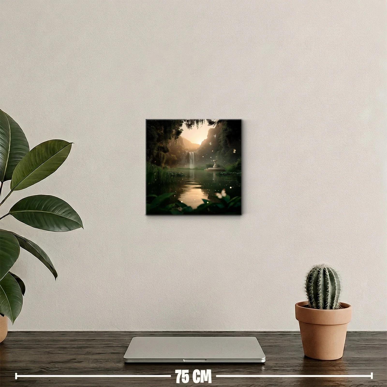 Paisaje místico con cascada y mariposas al atardecer — miniatura 2