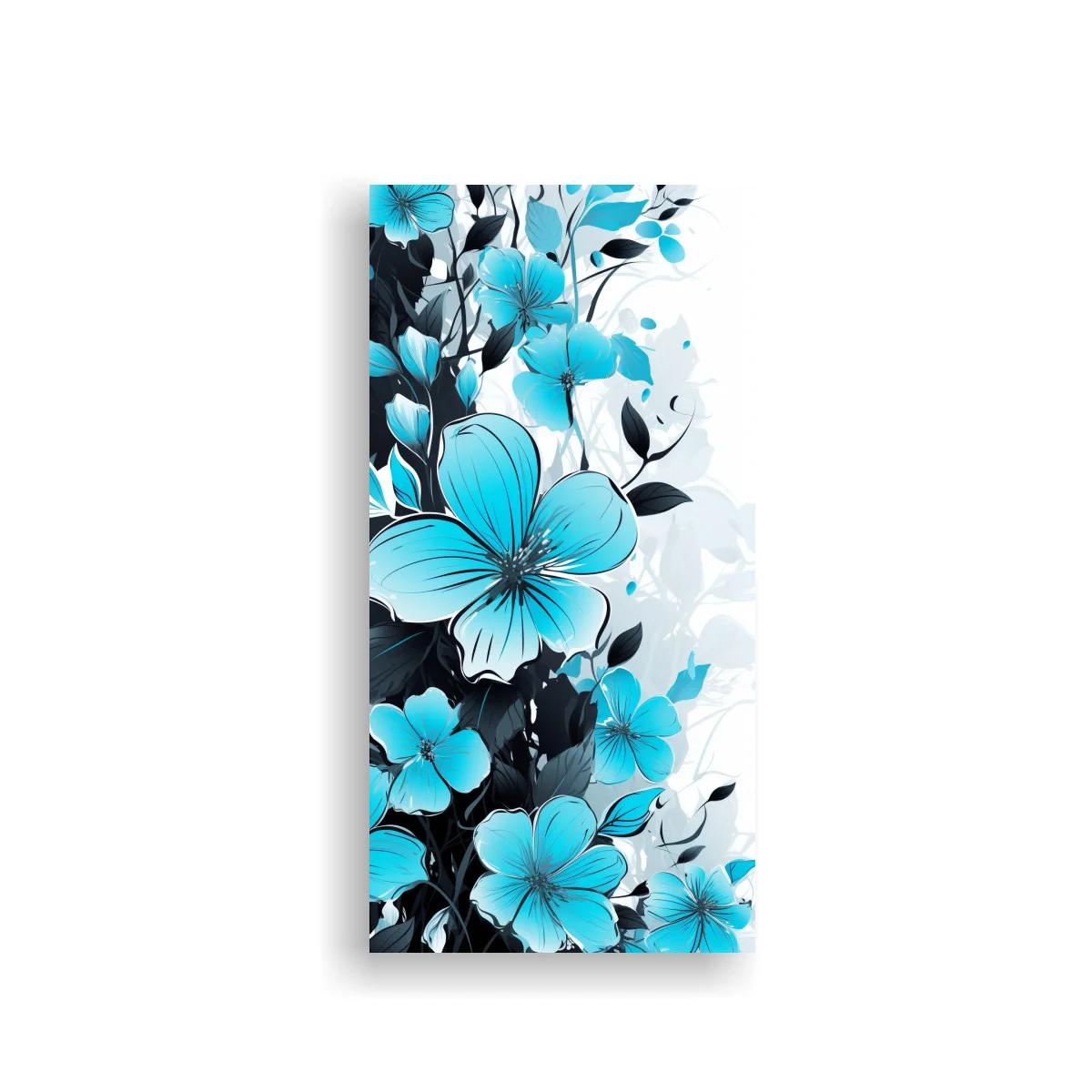 Cuadro flores azules con hojas oscuras