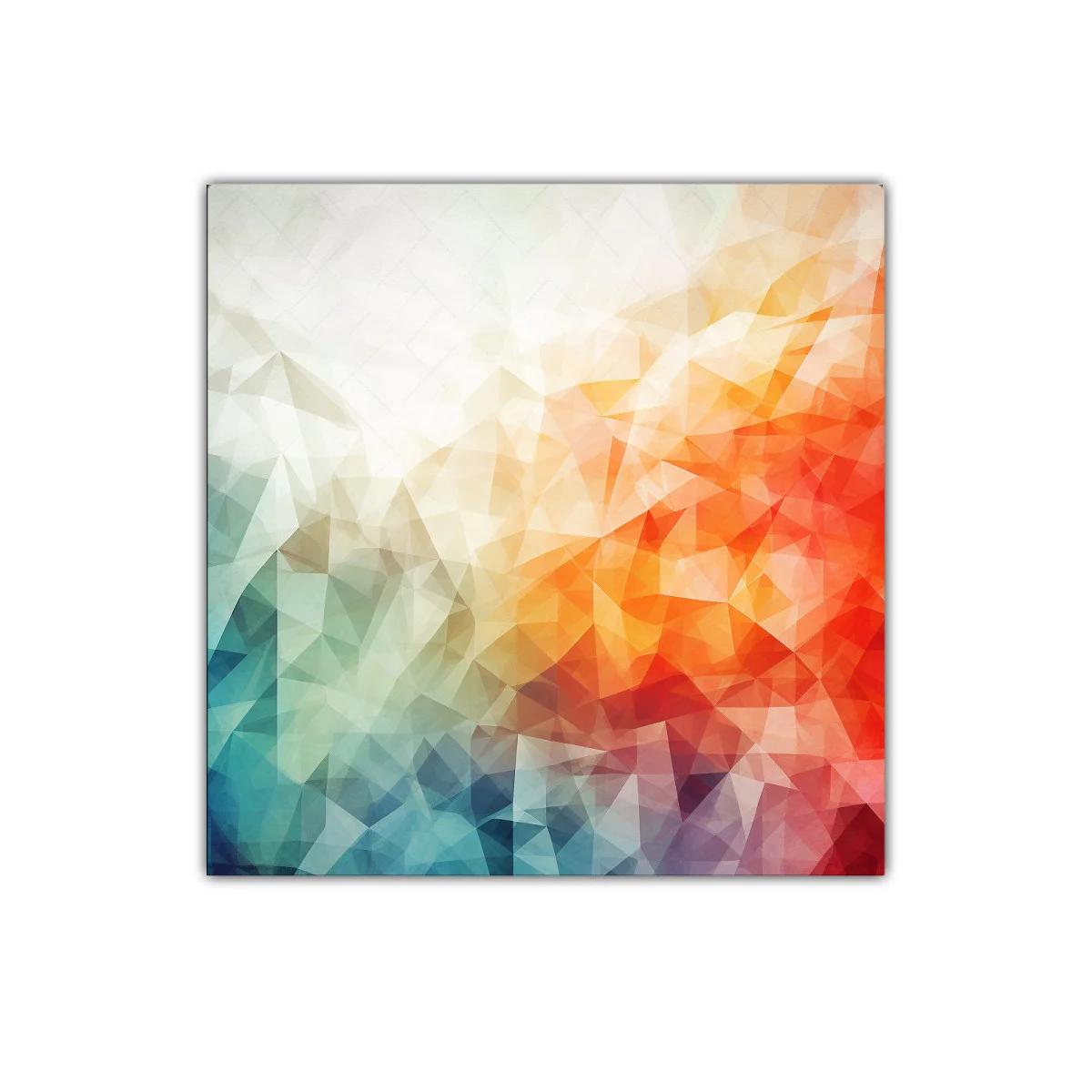 Cuadro abstracto con tonos cálidos y fríos en triángulos — imagen principal