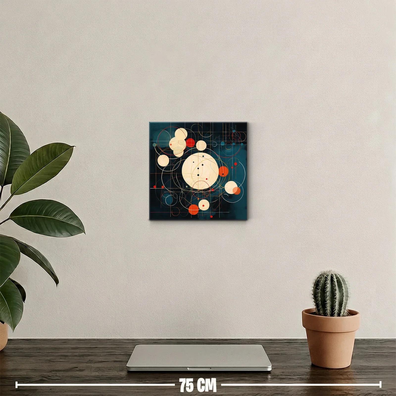 Cuadro abstracto con esferas y líneas entrelazadas en tonos intensos — miniatura 2