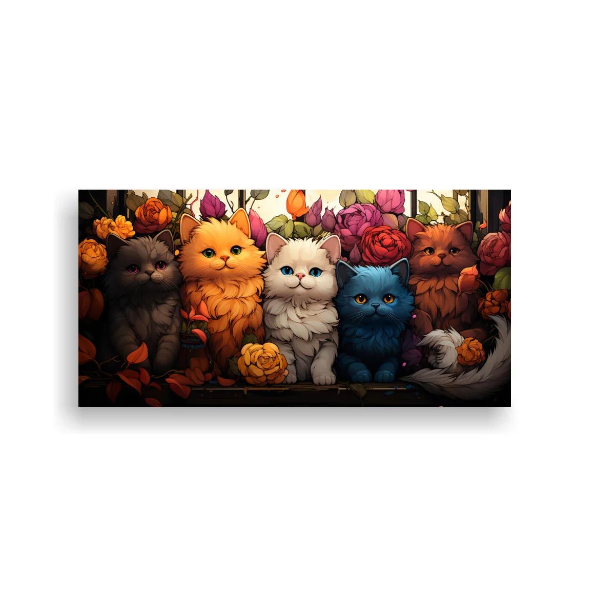 Cuadro grupo de gatitos entre flores
