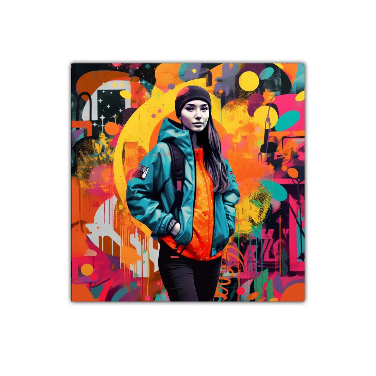 Retrato de mujer urbana con vibrantes colores de grafiti — imagen principal