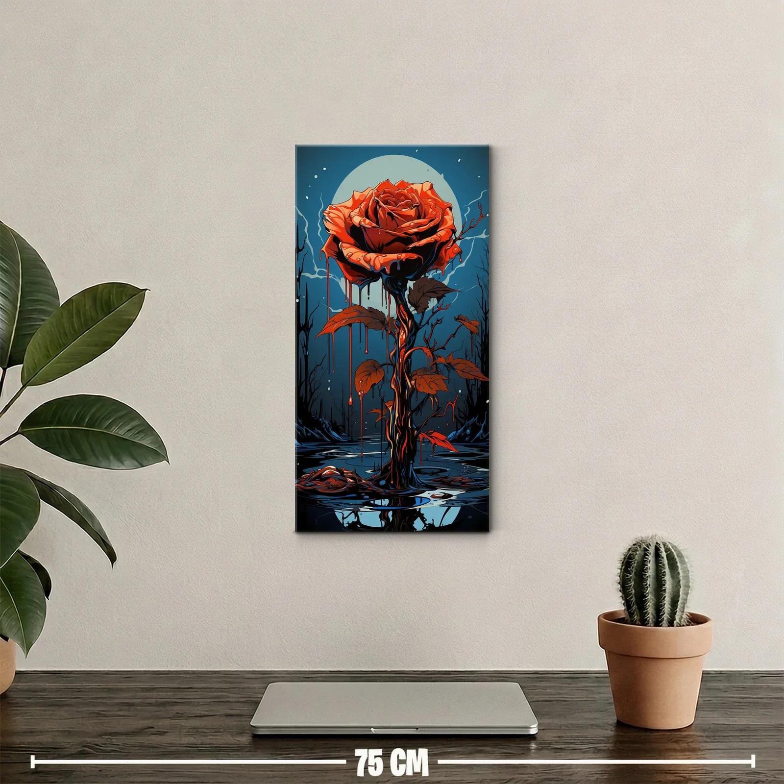 Cuadro rosa roja con luna y ramas oscuras — miniatura 2