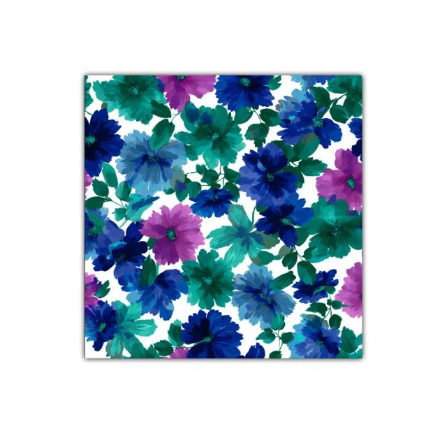 Cuadro floral en tonos vibrantes azul verde y morado