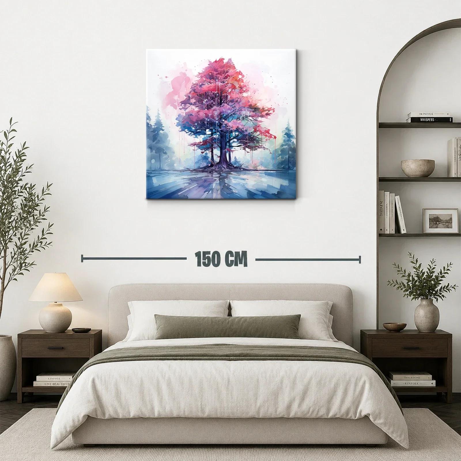 Árbol en tonos rosa y azul con reflejo en agua serena — miniatura 3