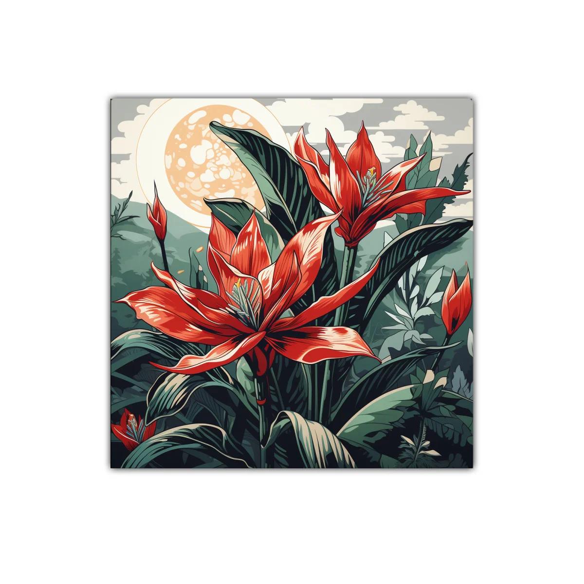 Exuberante cuadro floral con tonos rojos y verdes vivos — imagen principal