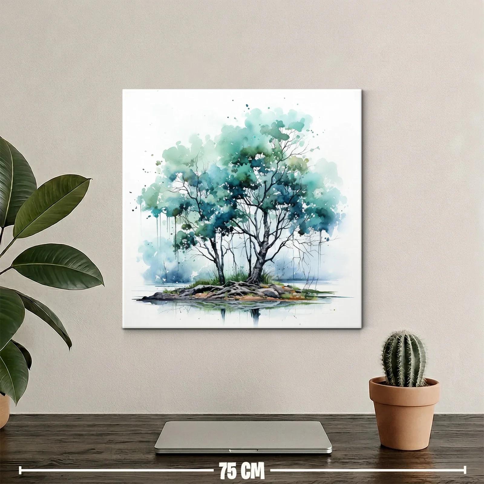 Árbol en isla con tonos verdes y azules serenos — miniatura 2