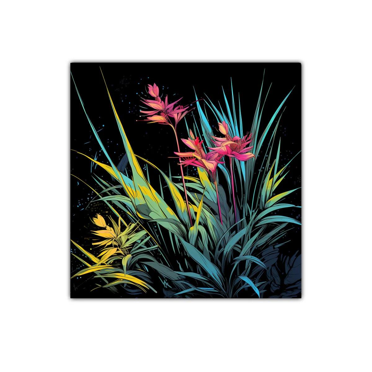 Flores vibrantes con contraste de colores en fondo negro