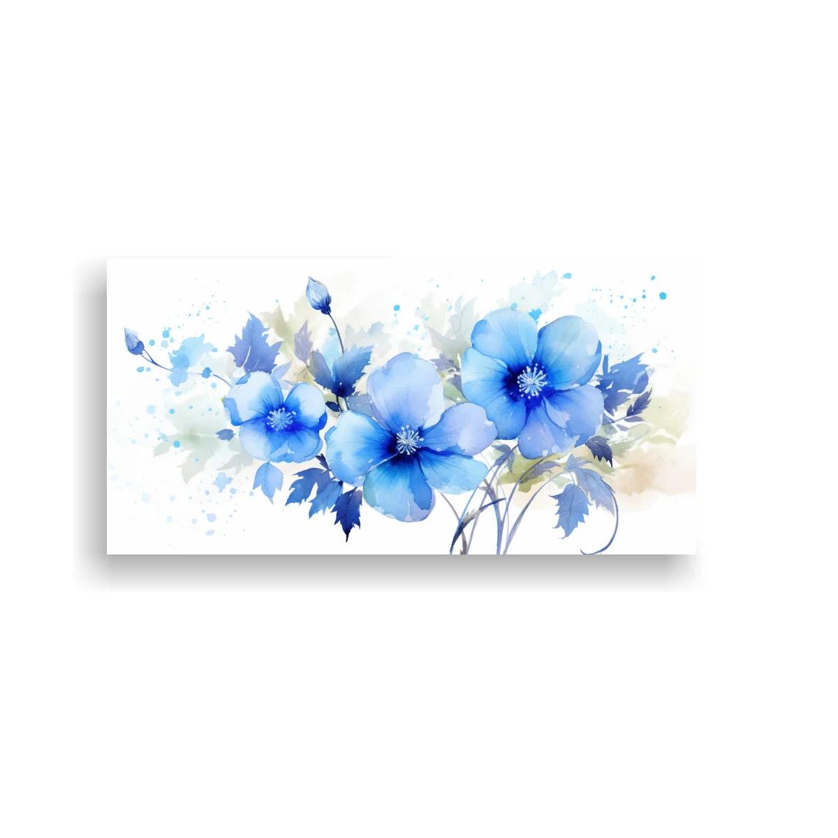 Cuadro flores azules en acuarela con hojas dentadas — imagen principal