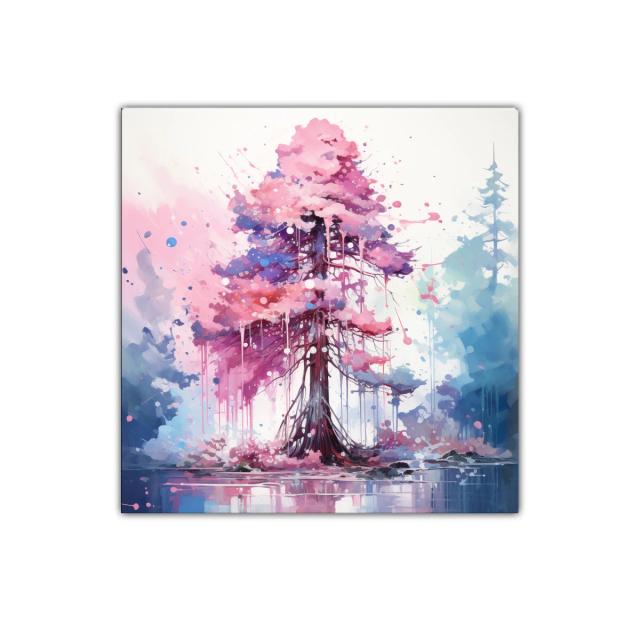 Árbol mágico con tonos rosas y azules vibrantes