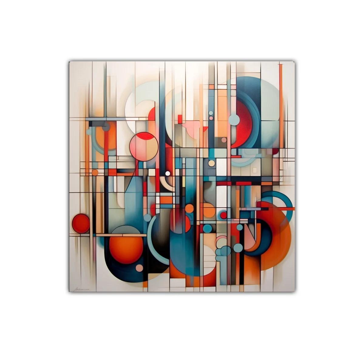 Cuadro abstracto con geometría y colores cálidos y fríos — imagen principal