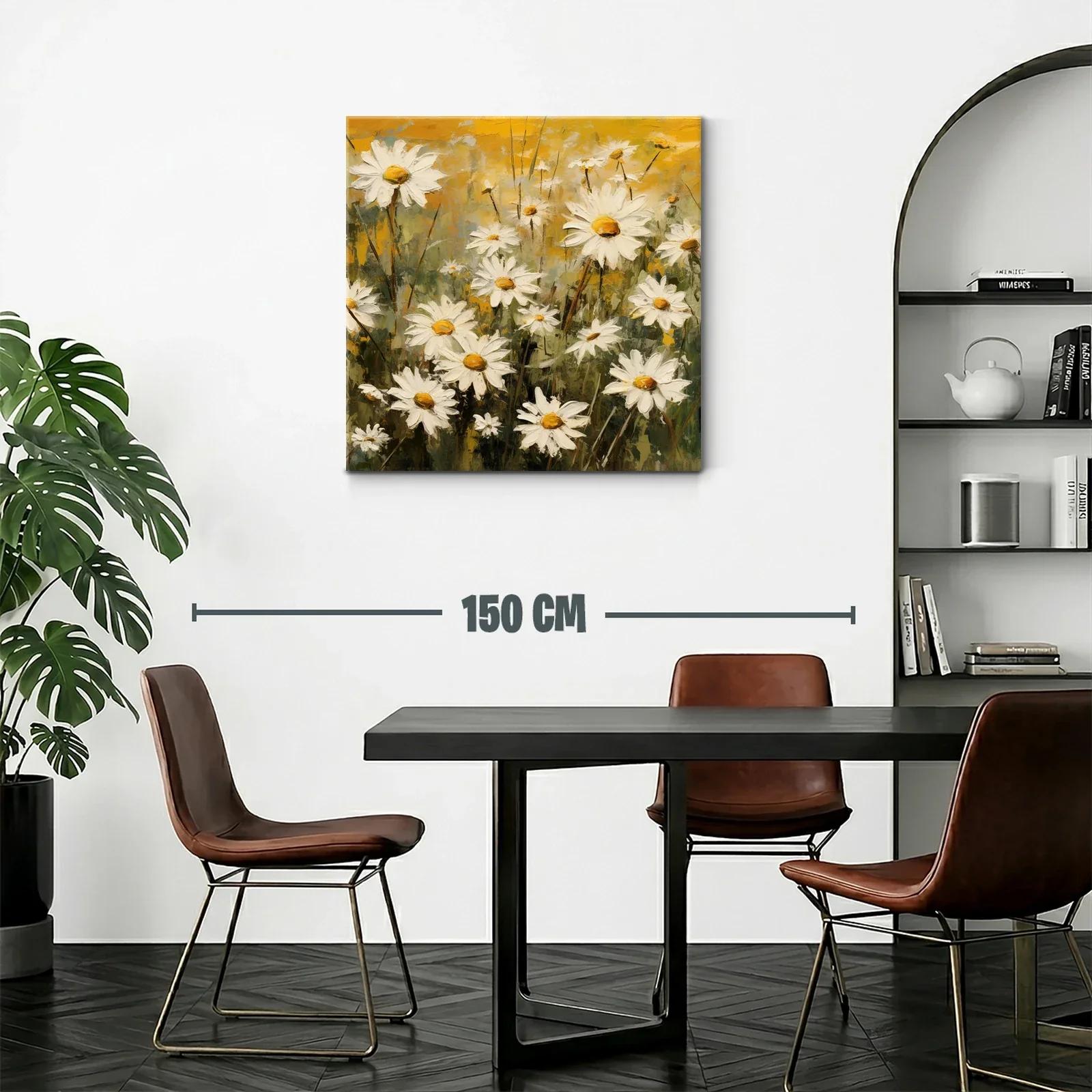 Cuadro de margaritas blancas con fondo en tonos amarillos — miniatura 2