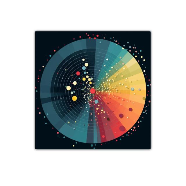 Composición circular multicolor con puntos vibrantes