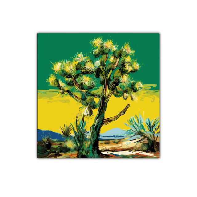 Árbol vibrante con flores amarillas en paisaje desértico