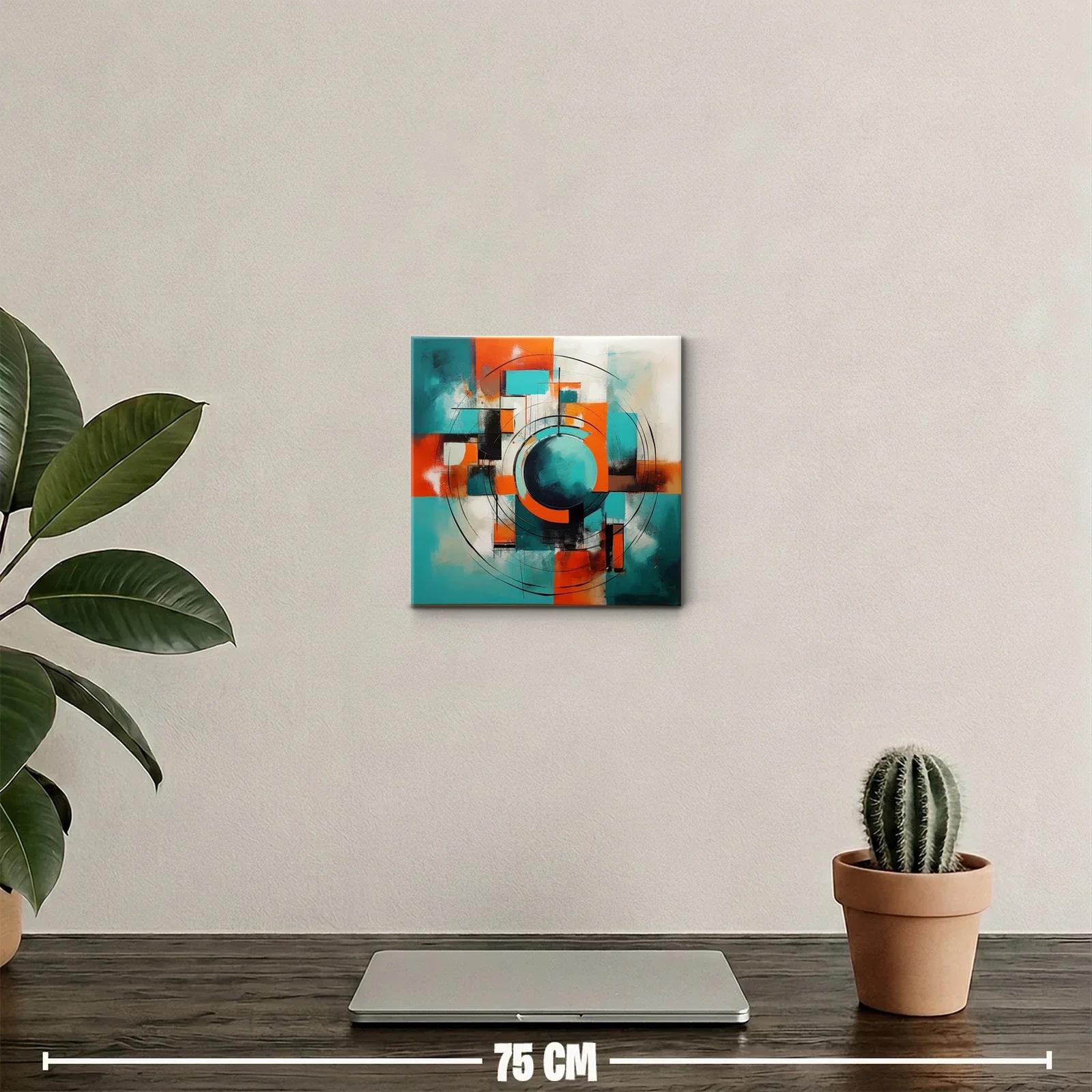 Composición geométrica en tonos turquesa y naranja vibrante — miniatura 2