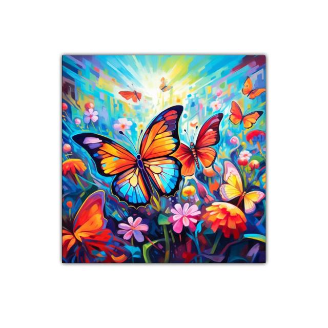 Mariposas vibrantes entre flores en explosión de color
