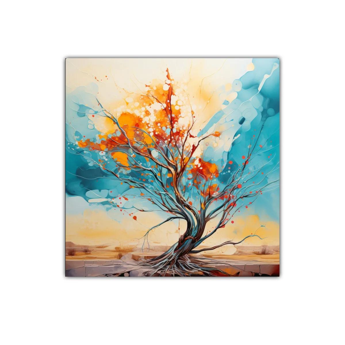 Árbol colorido con vibrantes tonos anaranjados y azules — imagen principal