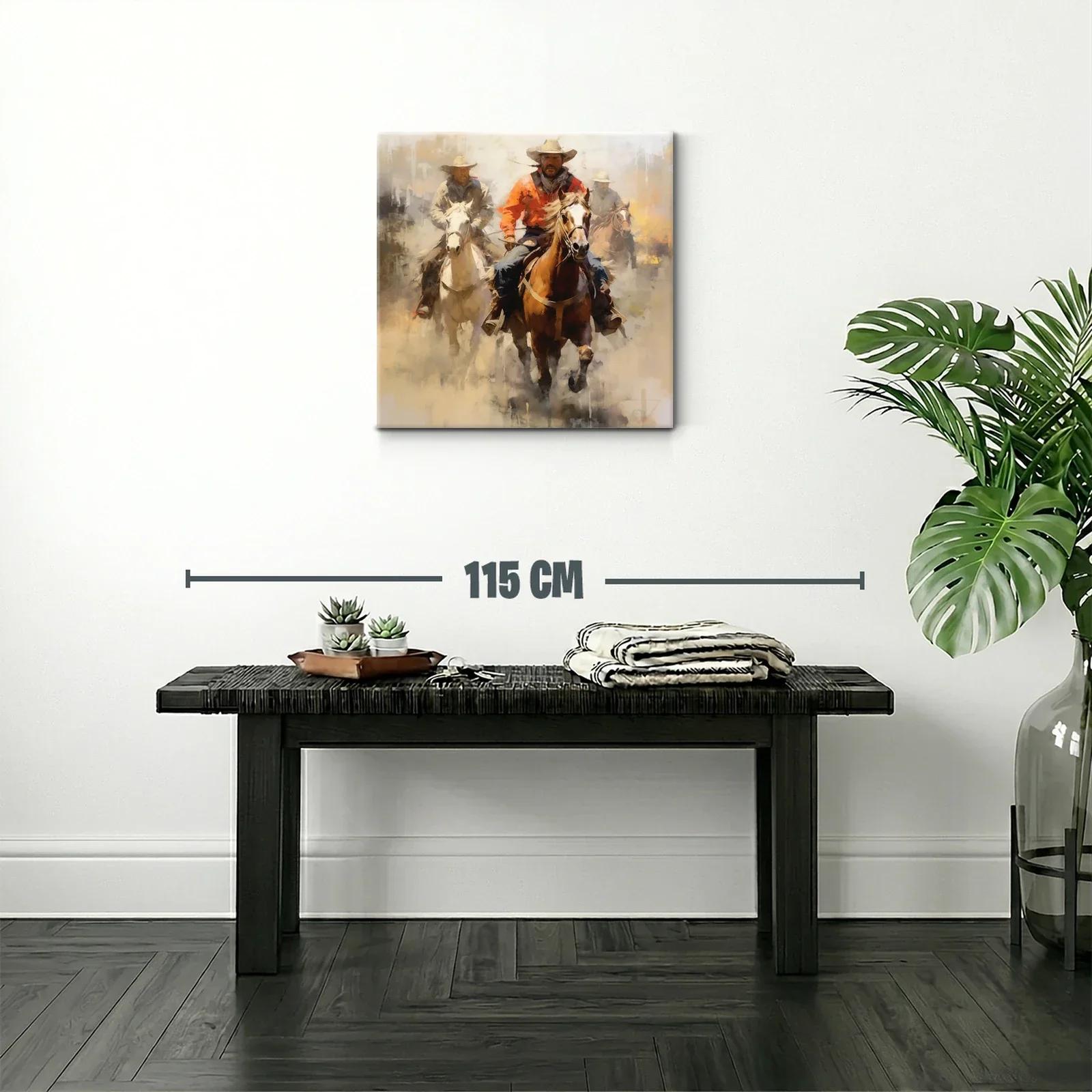 Cuadro con vaqueros montando a caballo en movimiento — miniatura 2