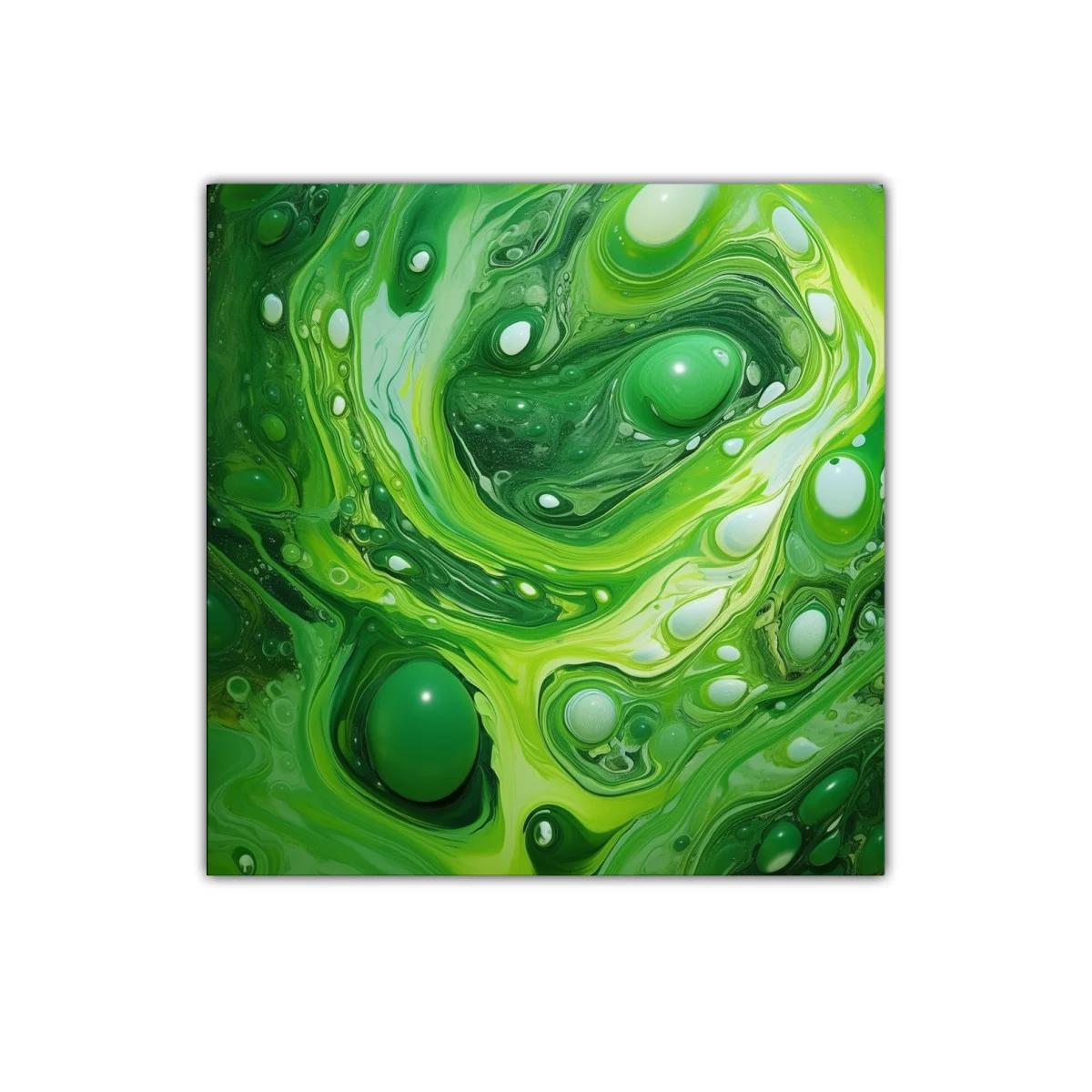 Cuadro abstracto con tonos verdes y formas fluidas