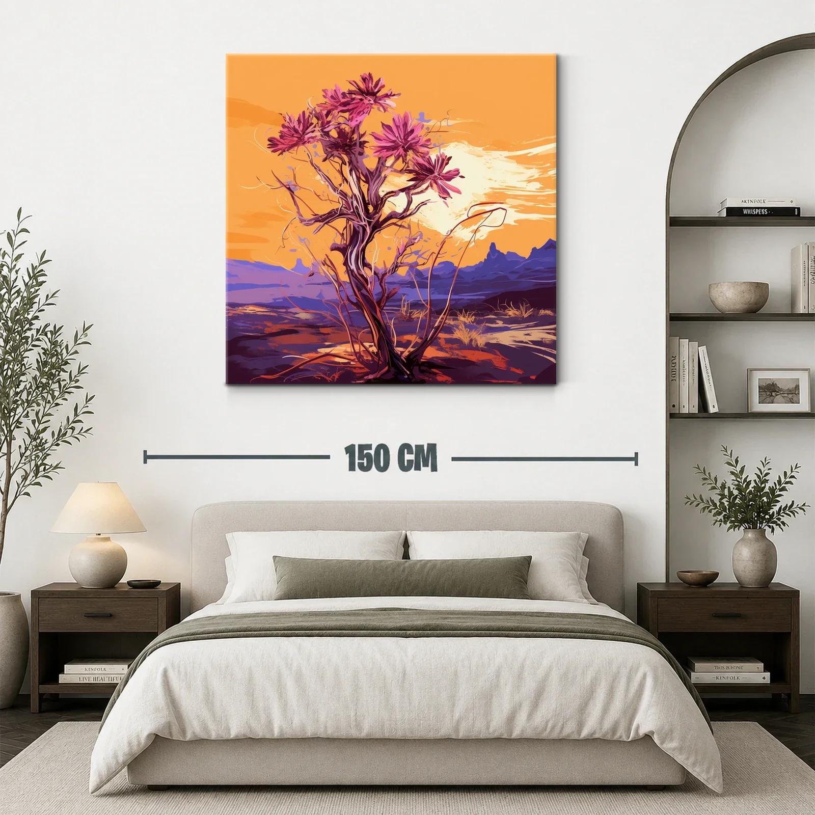 Atardecer con árbol de flores vibrantes en paisaje desértico — miniatura 3