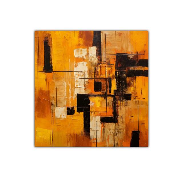 Cuadro abstracto en tonos cálidos y contrastes intensos