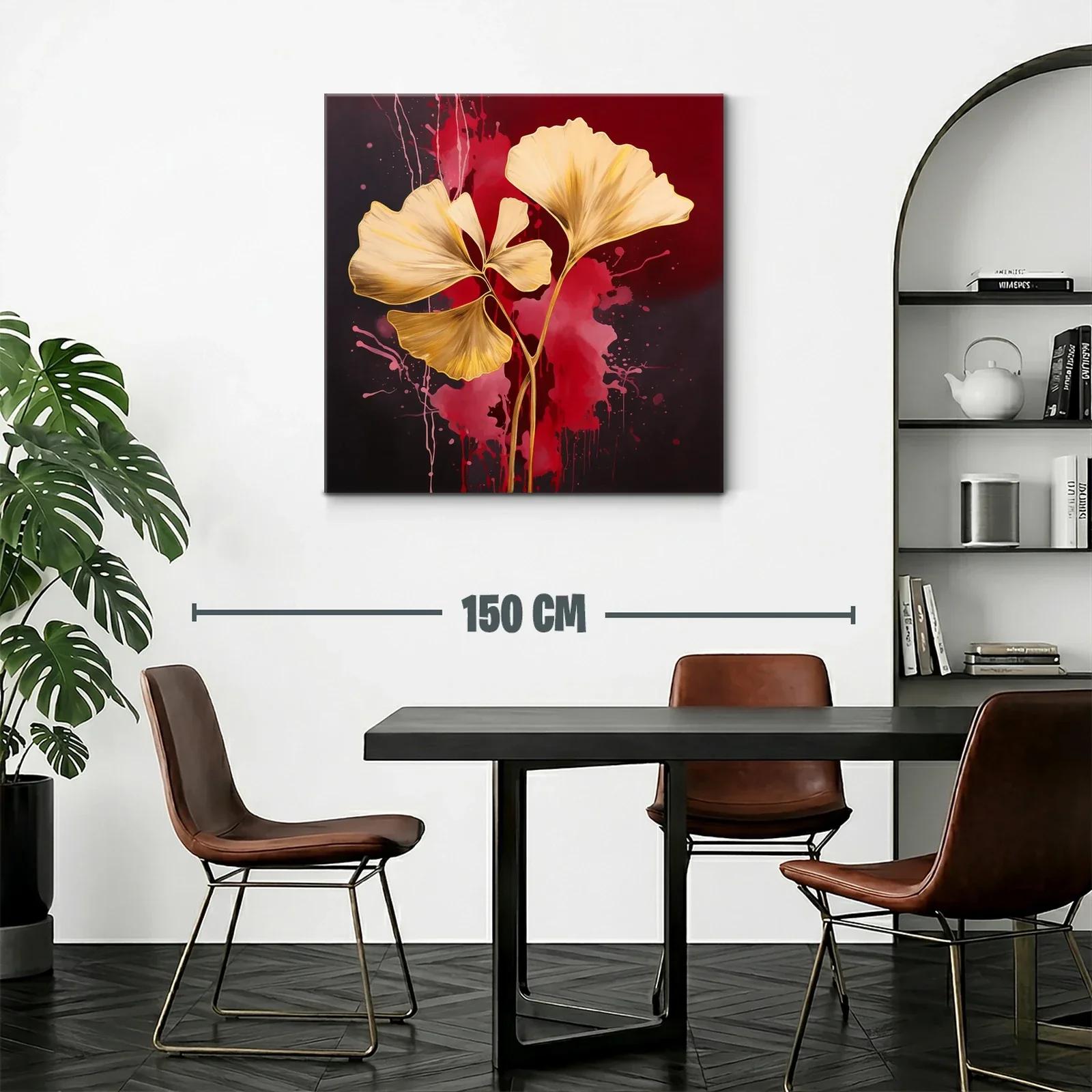 Elegancia dorada con hojas abstractas sobre fondo rojo intenso — miniatura 2