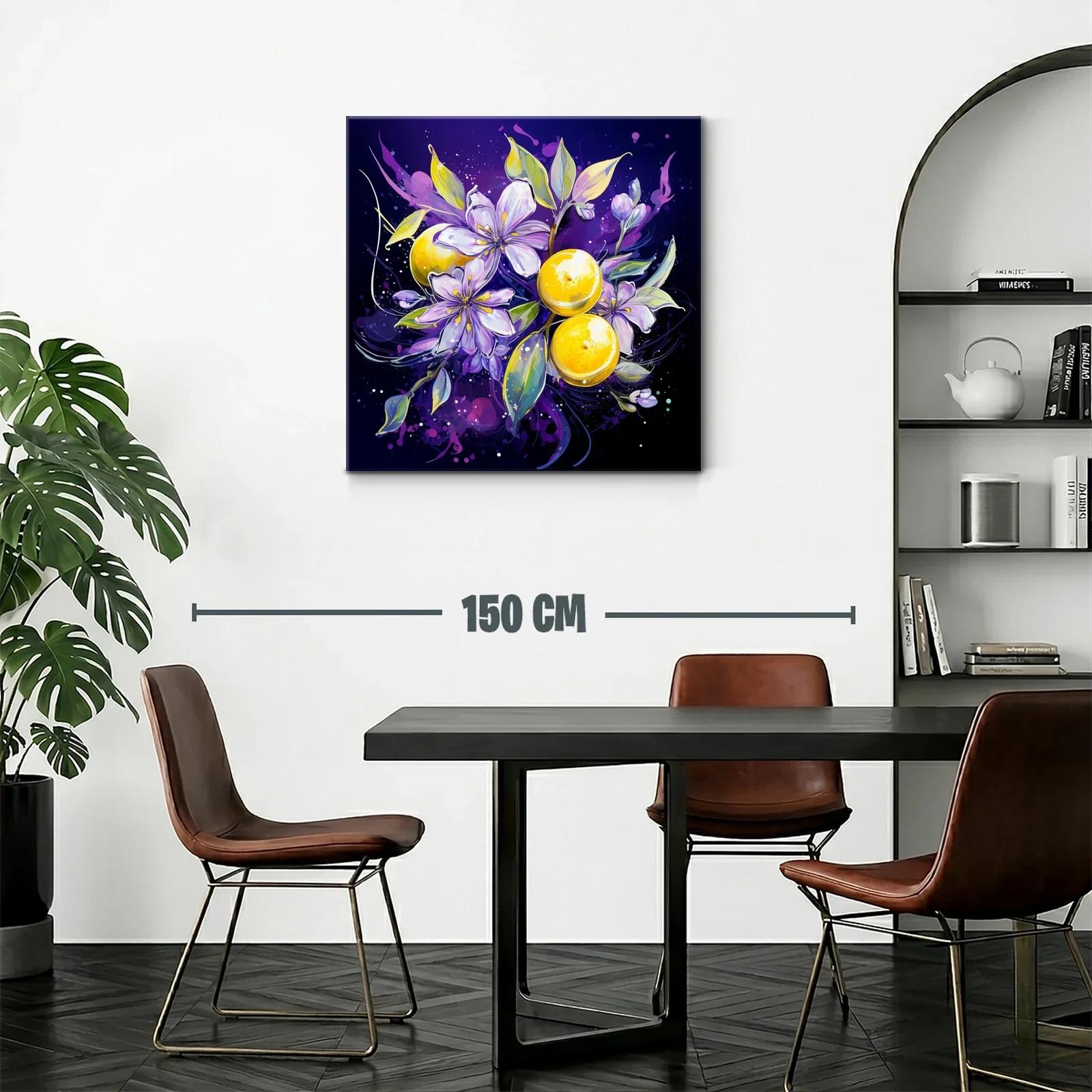 Composición vibrante con flores lilas y frutas amarillas — miniatura 2