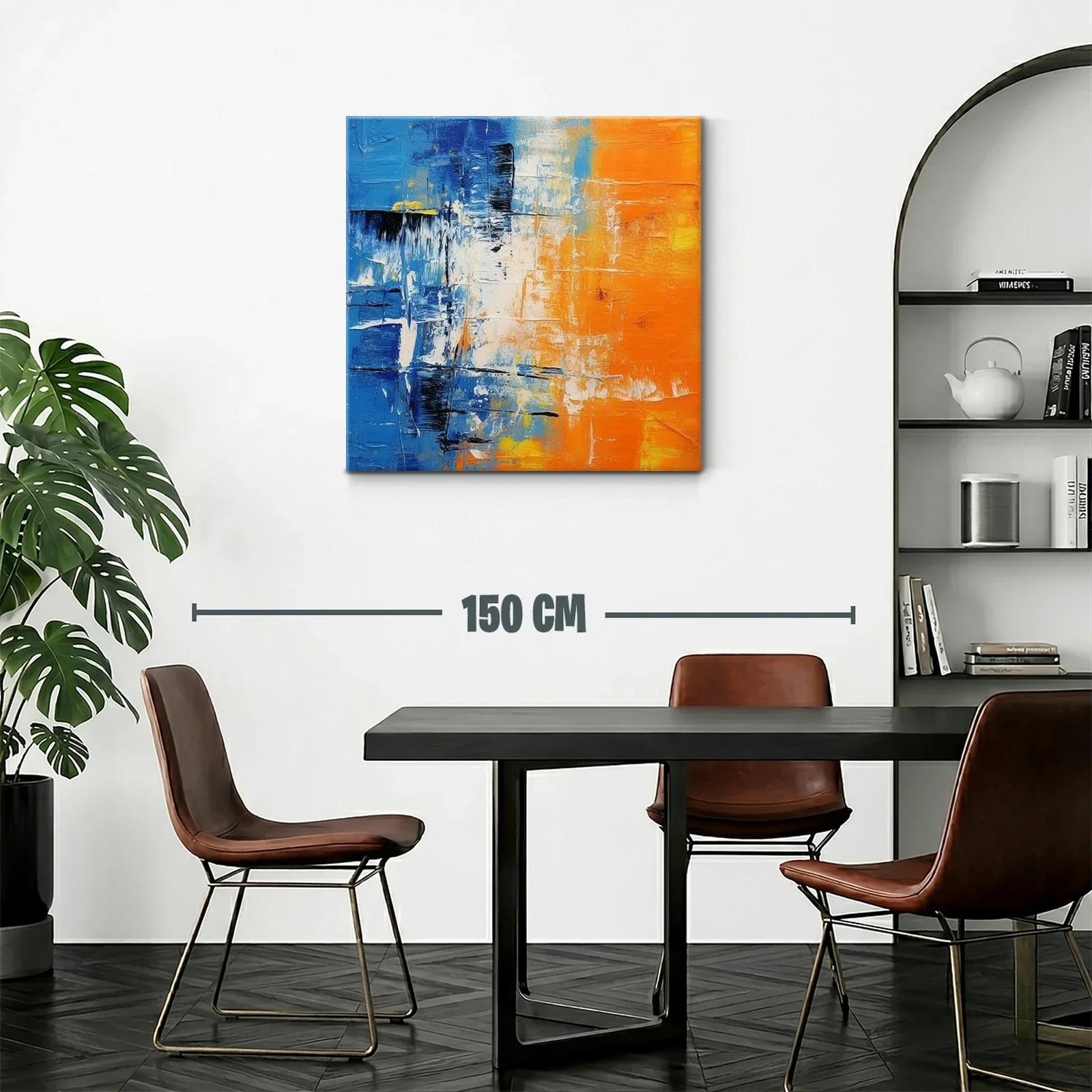 Cuadro abstracto vibrante con contrastes en azul y naranja — miniatura 2