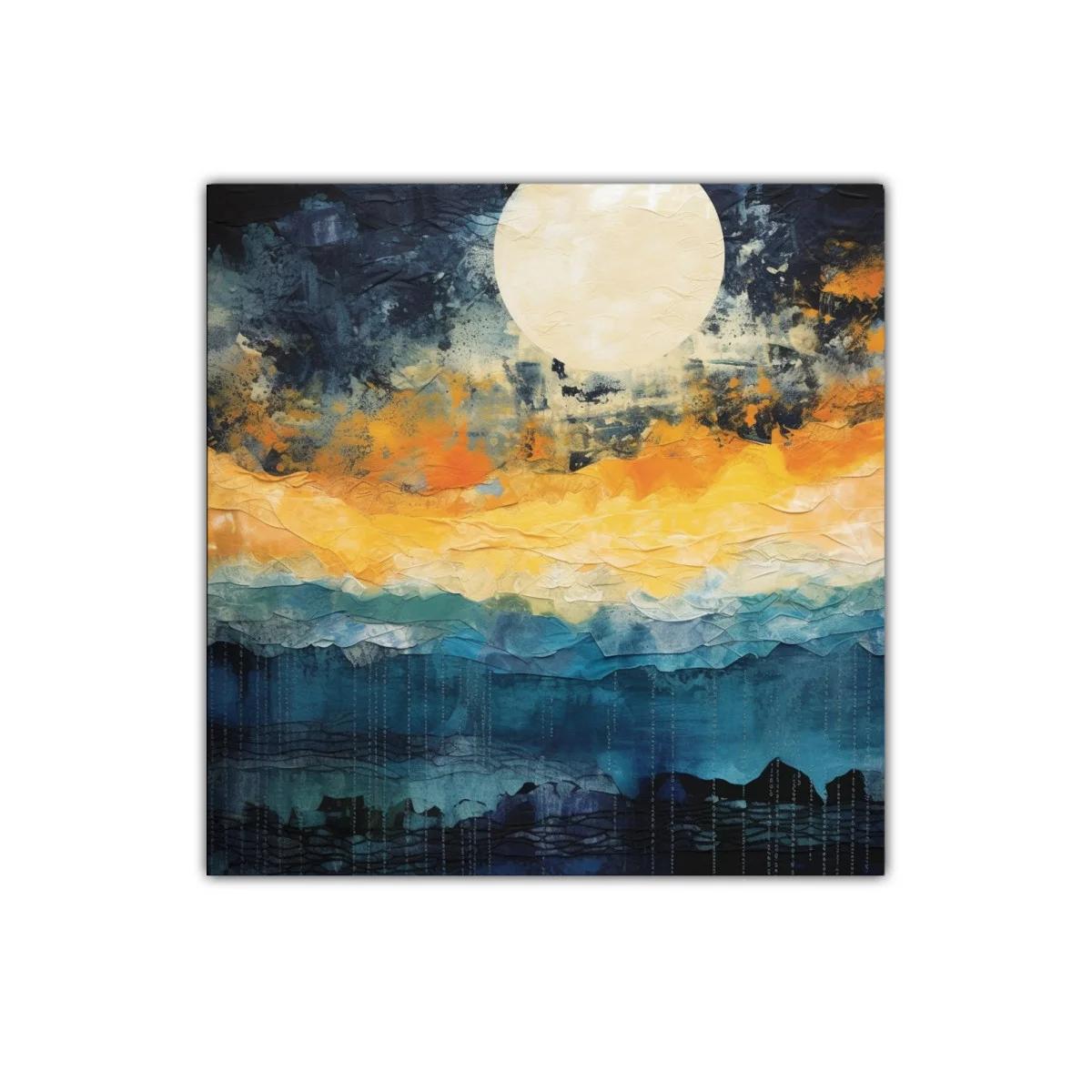 Cuadro abstracto con luna y tonos cálidos y fríos — imagen principal