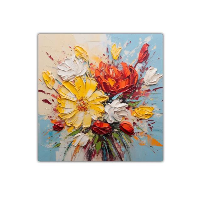 Cuadro decorativo con ramo floral en tonos vivos y pastel