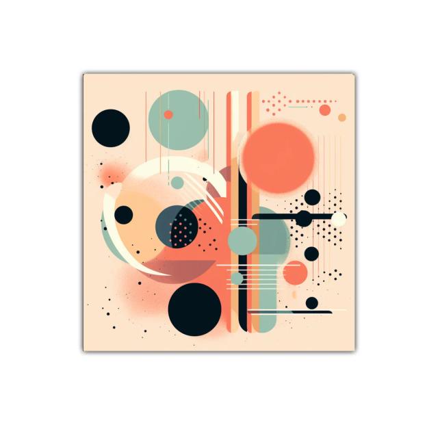 Composición geométrica con formas circulares y líneas vibrantes