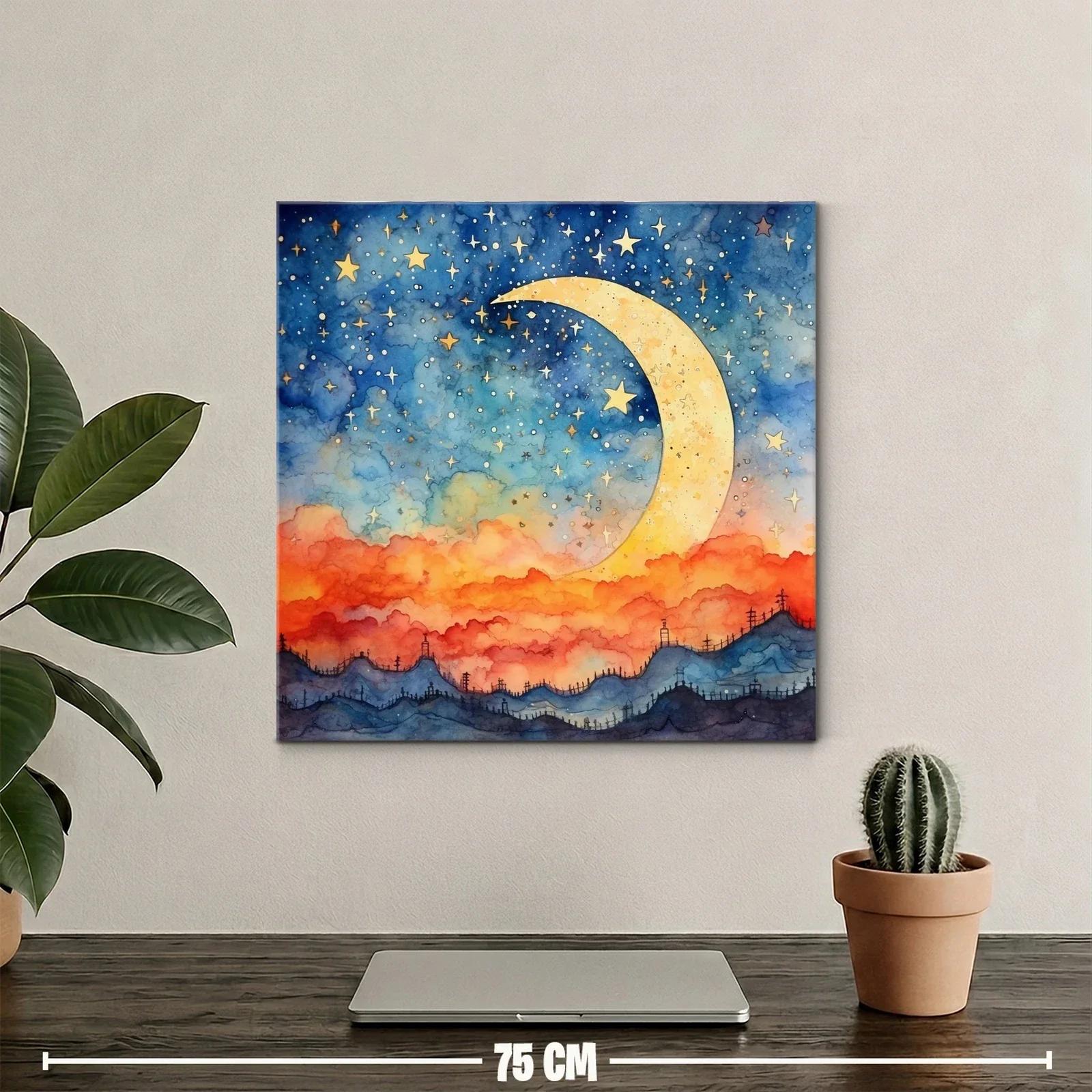Puesta de sol mágica con luna y cielo estrellado — miniatura 2