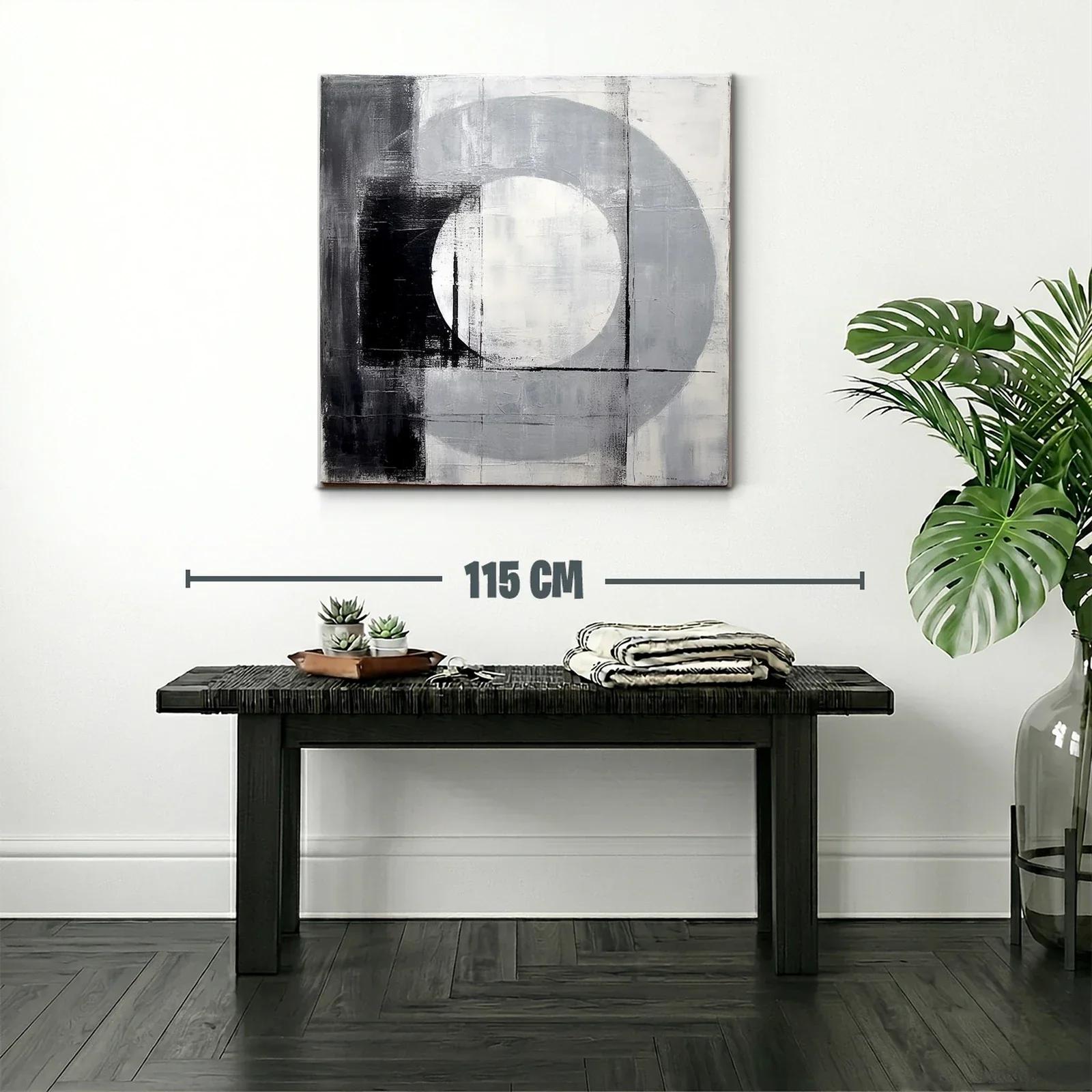 Cuadro abstracto en tonos gris y negro con formas geométricas — miniatura 2