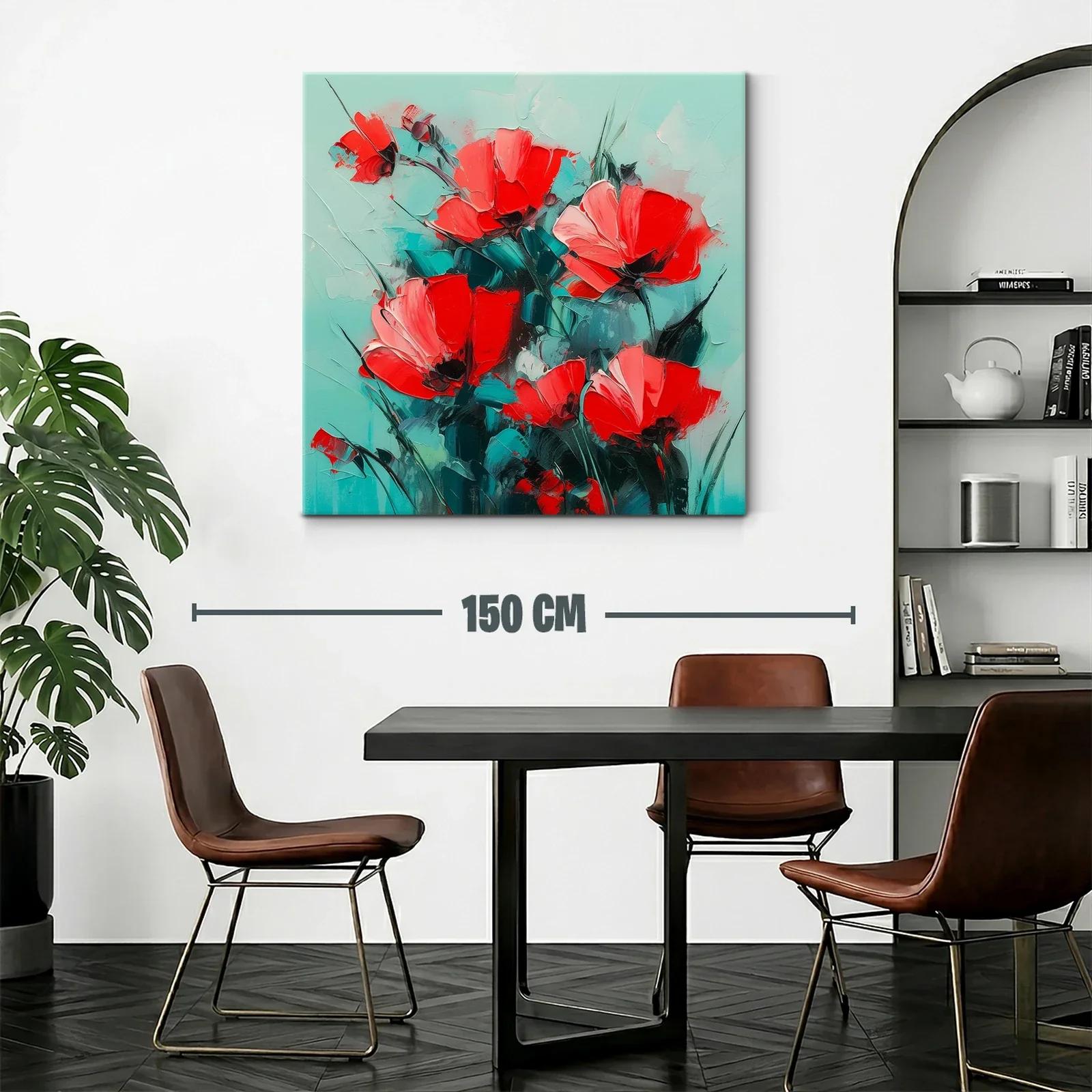 Cuadro floral con vibrantes amapolas rojas sobre fondo turquesa — miniatura 2