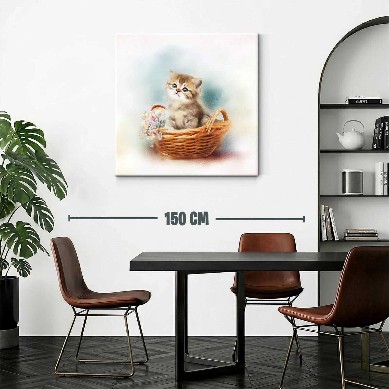 Tierna escena de gatito en cesta con flores delicadas — miniatura 2