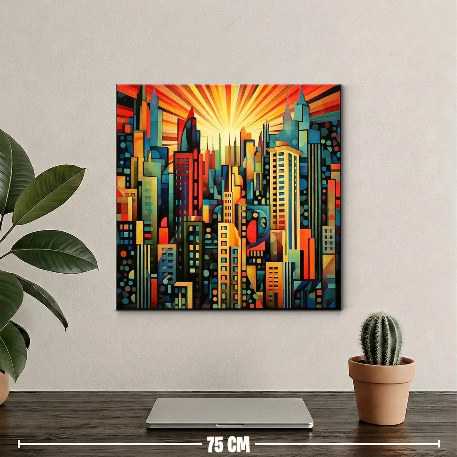 Vibrante ciudad moderna con luz radiante al amanecer — miniatura 2