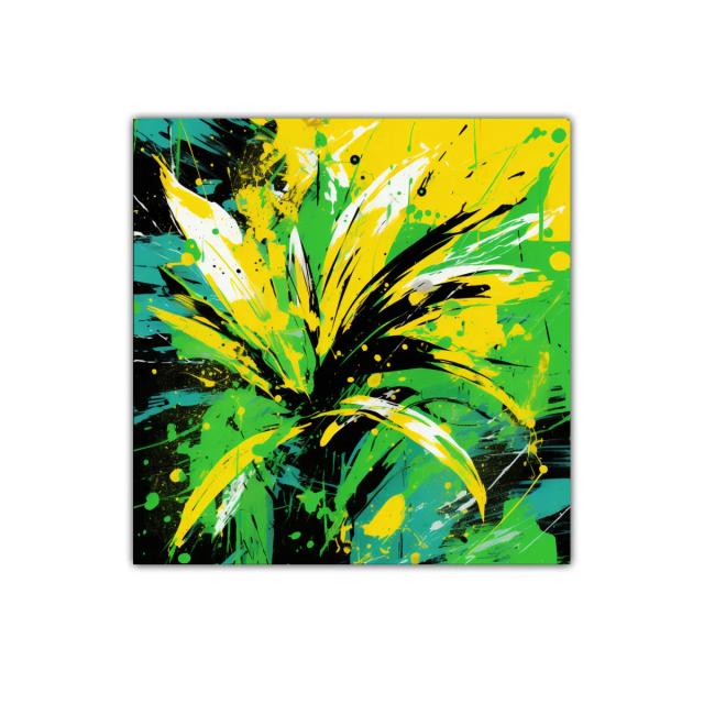 Cuadro abstracto con explosión de verdes y amarillos vibrantes