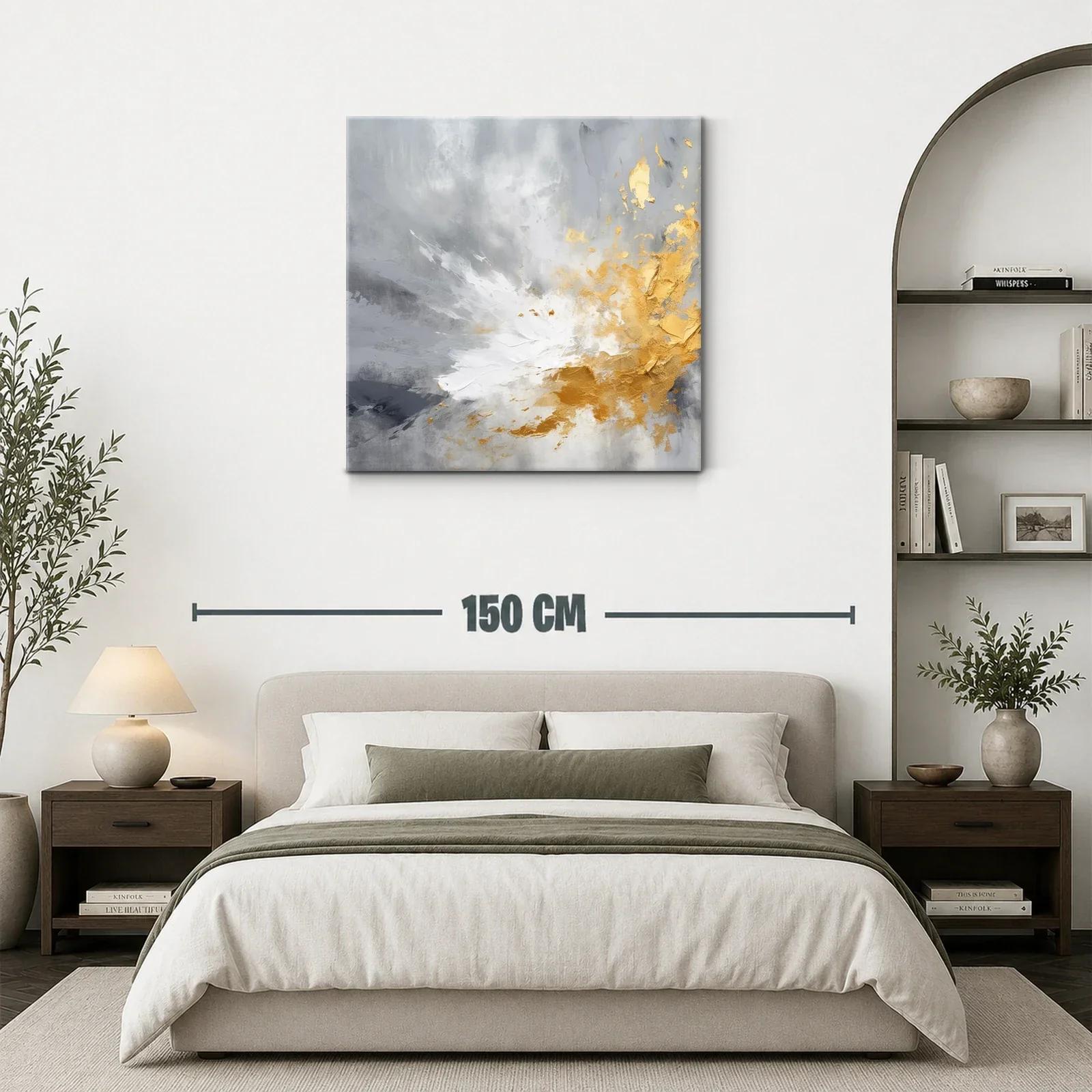 Cuadro abstracto con tonos dorados y grises modernos — miniatura 3